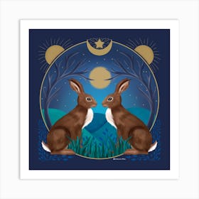 Moonlight Hares Square Art Print