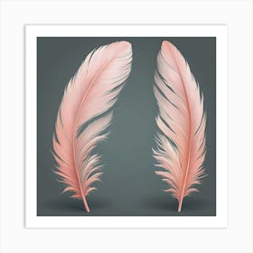 Peach feathers on gray background 1 Art Print