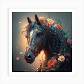 Horse With Flowers Art Print