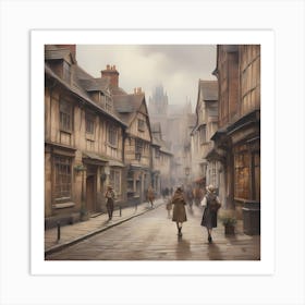 The historical street of Shambles in England, optimistic painting Art Print