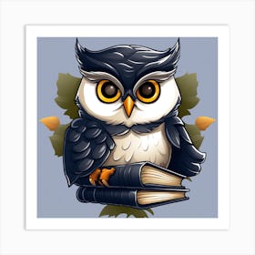 Owl With Books Art Print