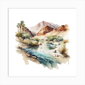 Watercolor Of A River In The Desert Art Print