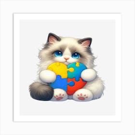 Autism Puzzle Piece Cat (Ragdoll) Art Print