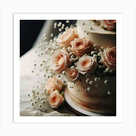 Wedding Cake With Roses Art Print