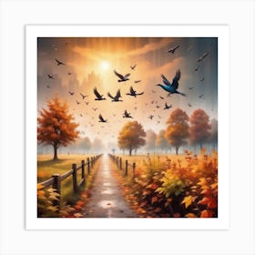 Birds In The Autumn 2 Art Print