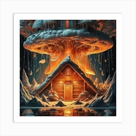Wooden hut left behind by an atomic explosion 7 Art Print