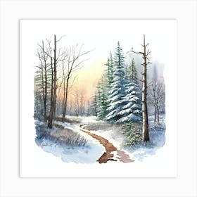 Watercolor Of A Winter Scene Art Print