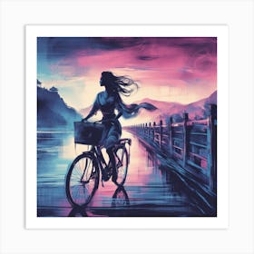 Woman cycling Art Print