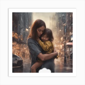 Mother And Child In The City Art Print