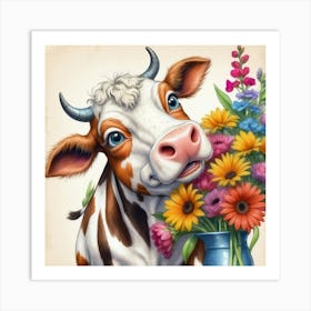 Cow With Flowers 19 Art Print