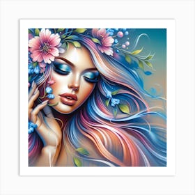 Beautiful Girl With Flowers Art Print