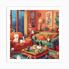 Cats In The Living Room 1 Art Print