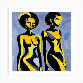 Two Women In Yellow And Blue Art Print