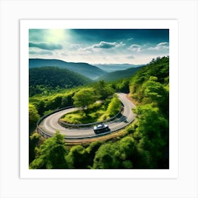 Treetop Car Scenic Tour Tourism Country Rural Green Zigzag Drive Road Background Topview (2) Art Print