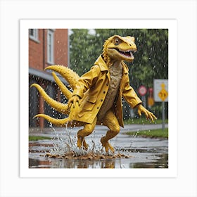 Dinosaur In Raincoat Art Print