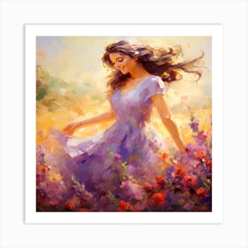 Girl In Purple Flowers Art Print