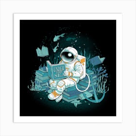 A Reader Lives A Thousand Lives Cosmonaut Under The Sea Square Art Print