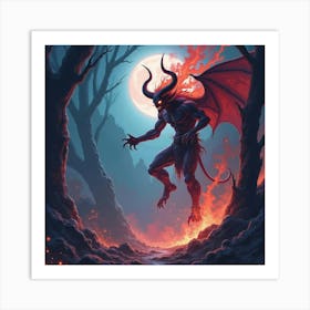 Demon Summoning Dark Forces In A Vibrant, Watercolor Abyss 1 Art Print