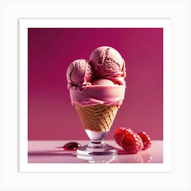 Ice Cream Cone With Raspberries 1 Art Print