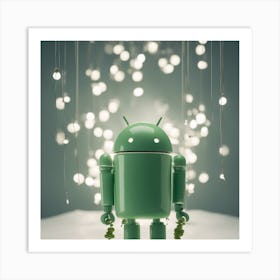 Porcelain And Hammered Matt Green Android Marionette Showing Cracked Inner Working, Tiny White Flowe (1) Art Print