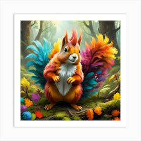 Fantasy Squirrel,Rainbow Feathers #2 1 Art Print