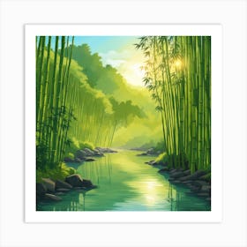 A Stream In A Bamboo Forest At Sun Rise Square Composition 130 Art Print