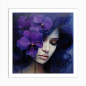 Woman With Purple Flowers Art Print