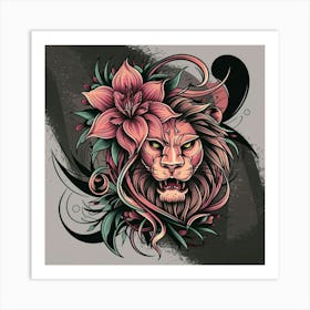 Lion Head Tattoo 1 Art Print