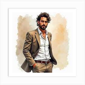 Spanish Man With A Stylish Flair, Watercolor With Modern Tones 1 Art Print