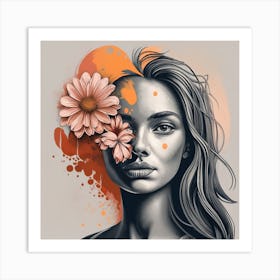 Abstract Of A Woman With Flowers Art Print