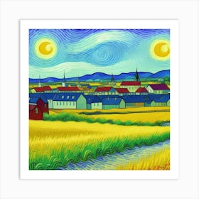 Heritage in Harmony: A Picturesque Village Starry Night Art Print