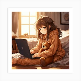 Anime Girl With Teddy Bear 1 Art Print