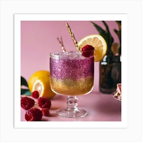 Cocktail With Lemons And Raspberries Poster