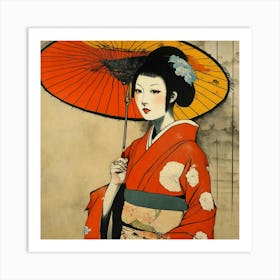 Japanese woman with an umbrella 5 Art Print