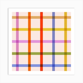 Retro Colourful Check Gingham Stripes on pastel peach fuzz Art Print