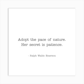 Adopt The Pace Of Nature Ralph Waldo Emerson quote Art Print