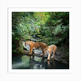 Tigers In A Lush Jungle Art Print