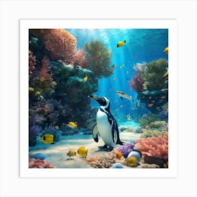 Penguin In The Ocean 1 Art Print