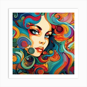 Colorful Girl With Colorful Hair 1 Art Print