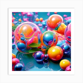 3d Bubbles Colors Dimensional Objects Illustrations Shapes Plants Vibrant Textured Spheric (11) 2 Art Print