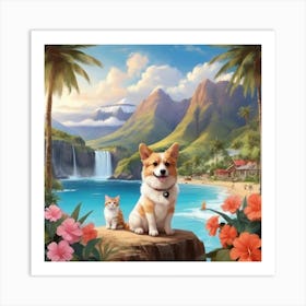 Corgi On The Beach 3 Art Print