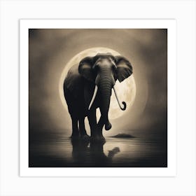 Elephant At The Moon Art Print