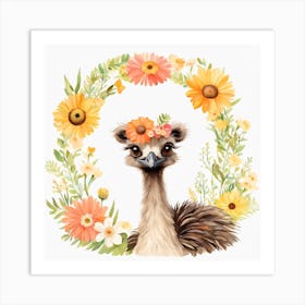 Floral Baby Ostrich Nursery Illustration (8) Art Print