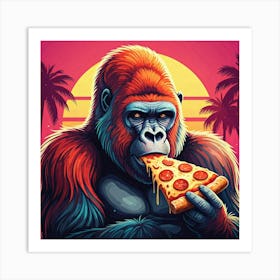 Gorilla Eating Pizza Art Print