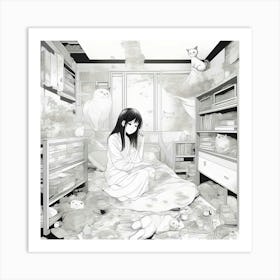 Manga Girl In A Room 6 Art Print