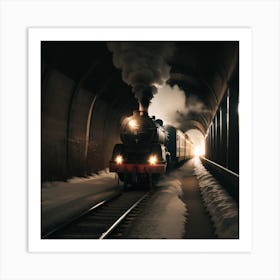 Steam Train In A Tunnel Created using Imagine AI Art Art Print