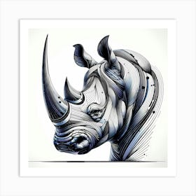 Rhino Head - Abstract Line Art Illustration 298 Art Print