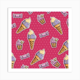 Seamless Pattern Patches With Ice Cream Art Print