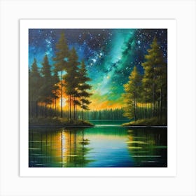 Night Sky Over Lake 24 Art Print