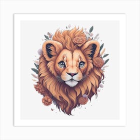 Cute Floral Lion (1) Art Print